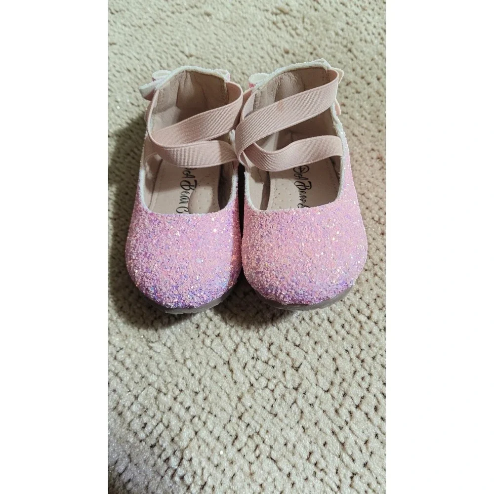 Leather Toddler Size 4C Girl's Pink Glitter Bow Back Ballerina Flats Shoes